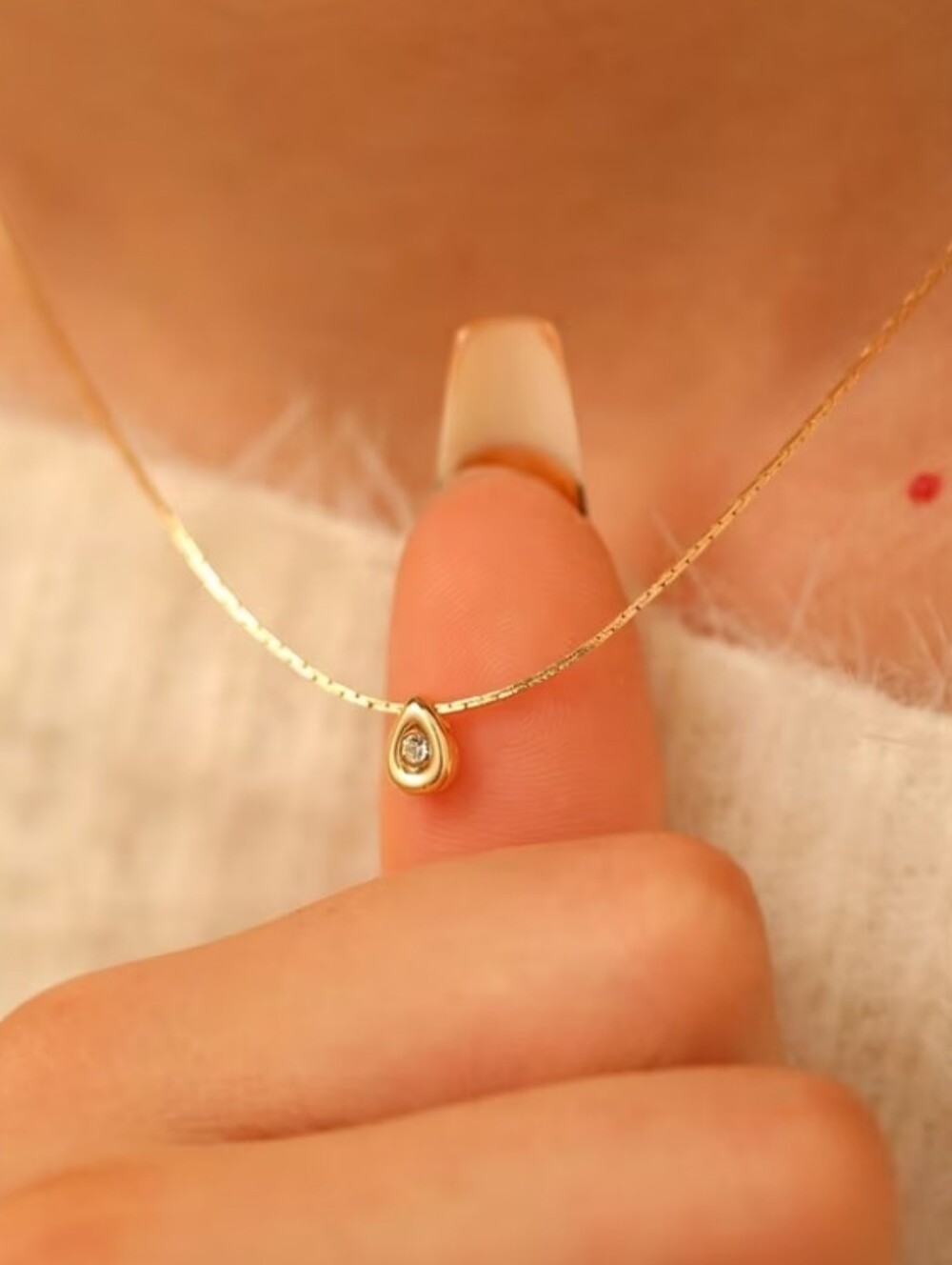 NEW! 14K Gold Plated Diamond Solitaire Teardrop Pendant Necklace